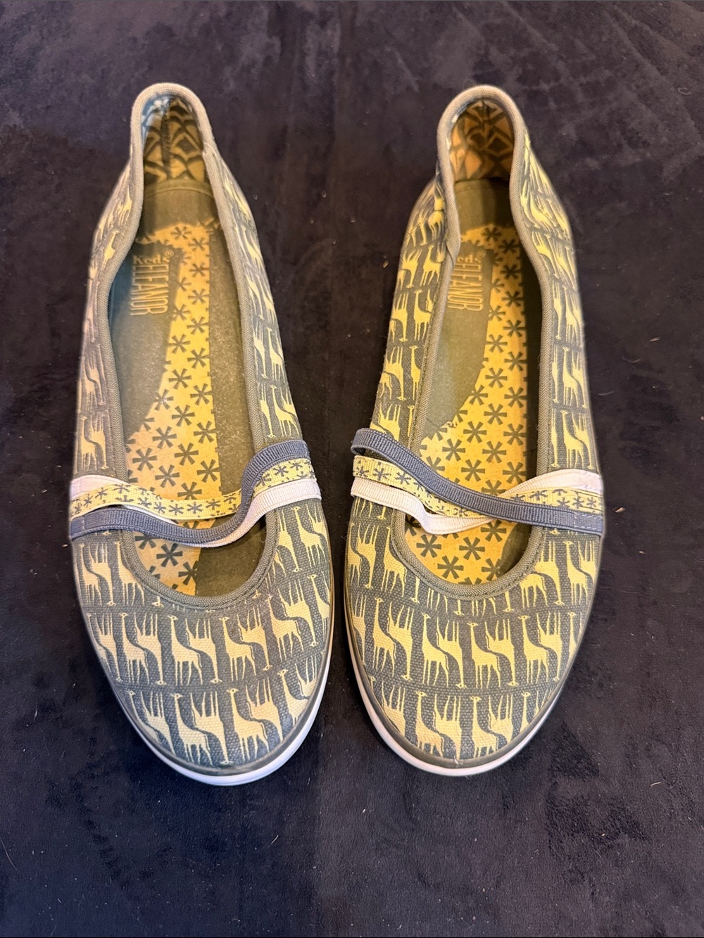 Keds Olive Green and Yellow Mary Jane Flats with Deer Print